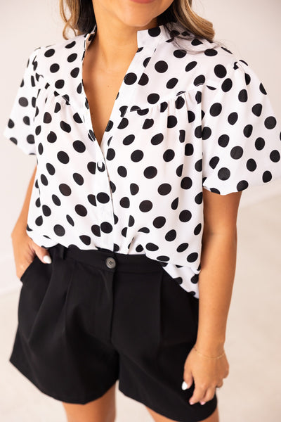 Polka Dot Puff Sleeve Top