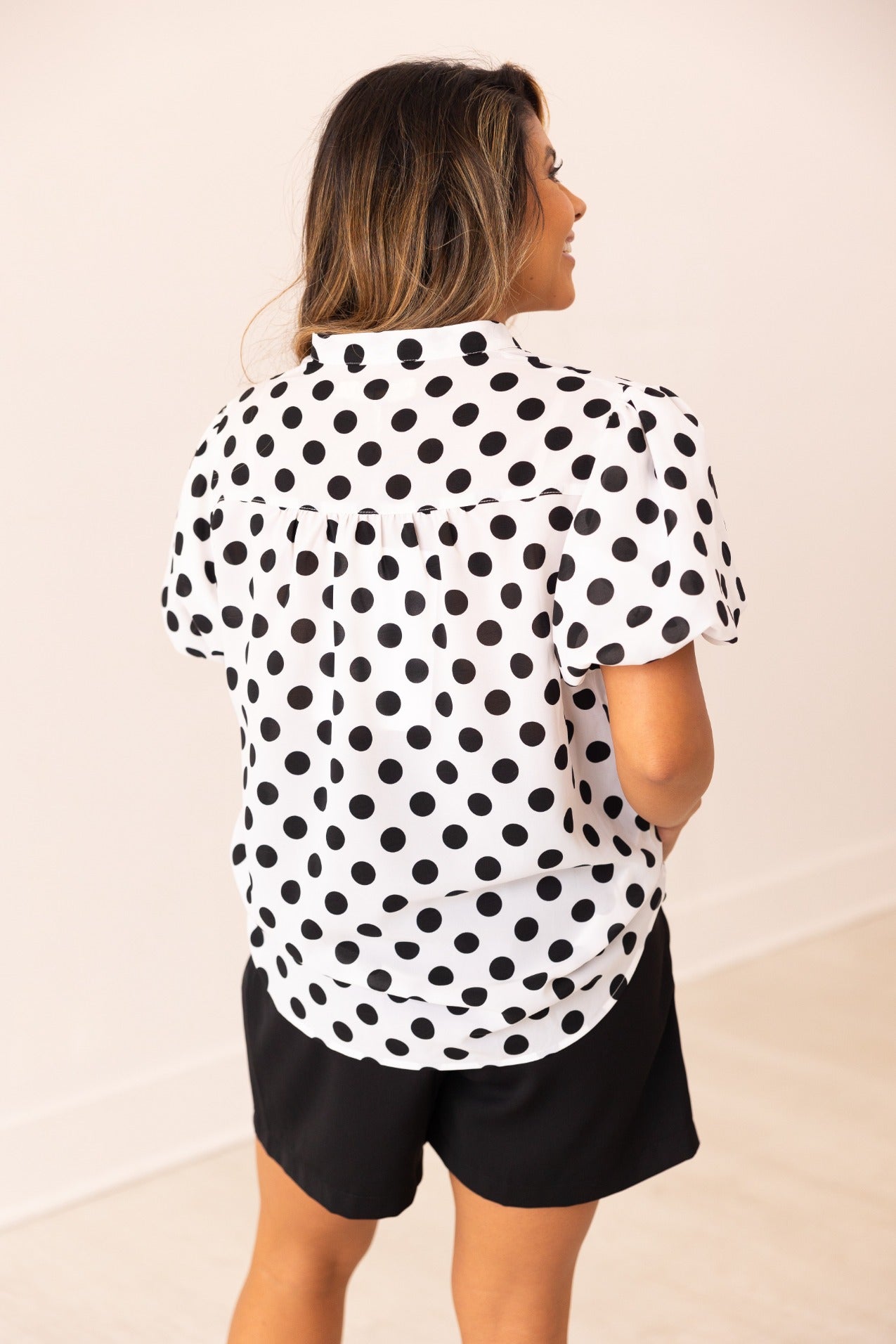 Polka Dot Puff Sleeve Top