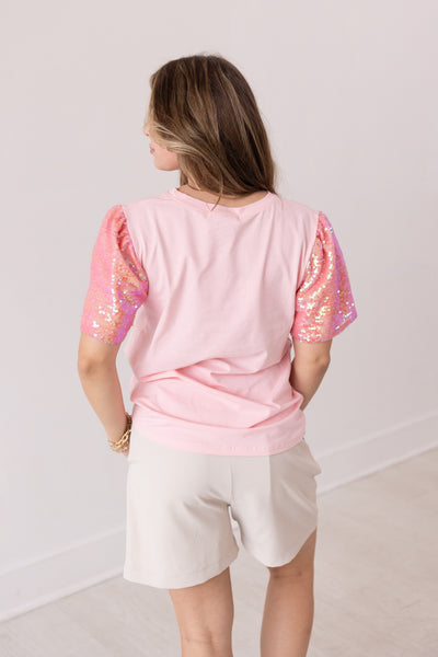 Sequin Sleeve Top With Bunny Patches