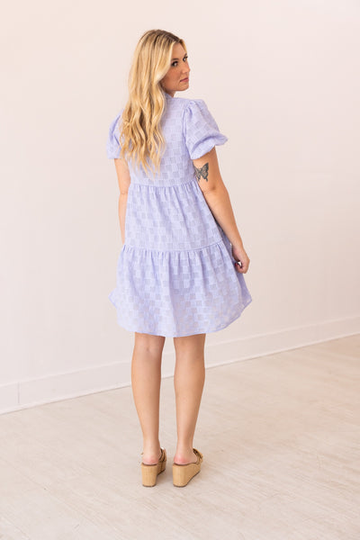 V-Neck Checkered Dress, Purple