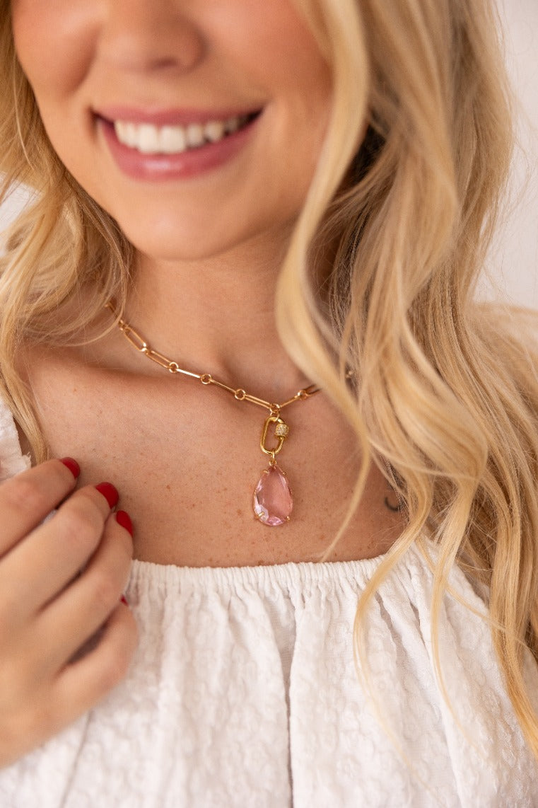 Pink Crystal Drop Necklace