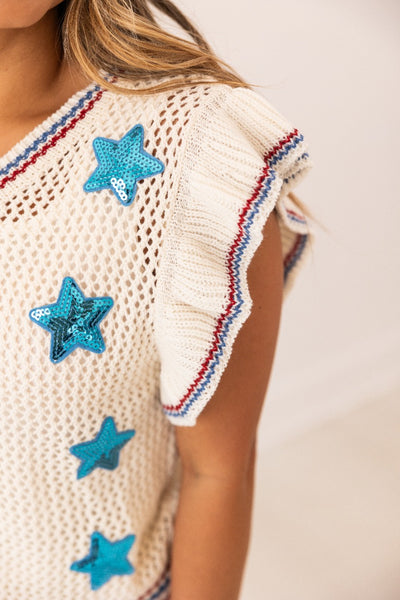 Knit Vest With Sequin Stars Patches