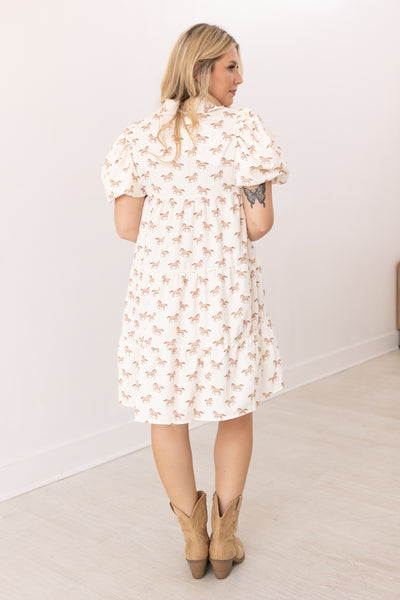 Horse Print Button-Up Dress