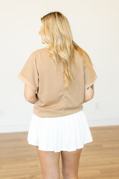 Textured Polo Top, Tan