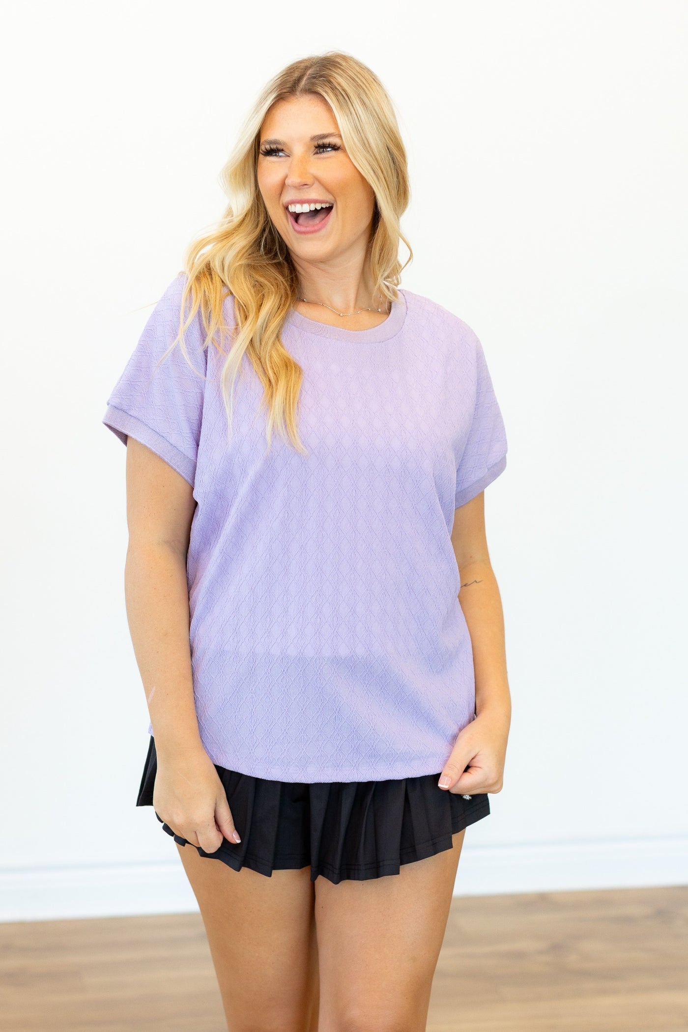 Textured Fabric Crew Neck Top, Lavender