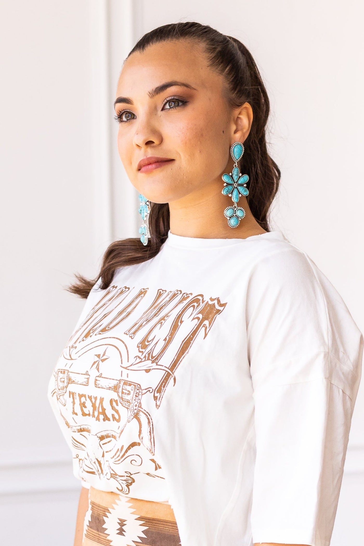 Turquoise Southwestern Flower Drop Earrings