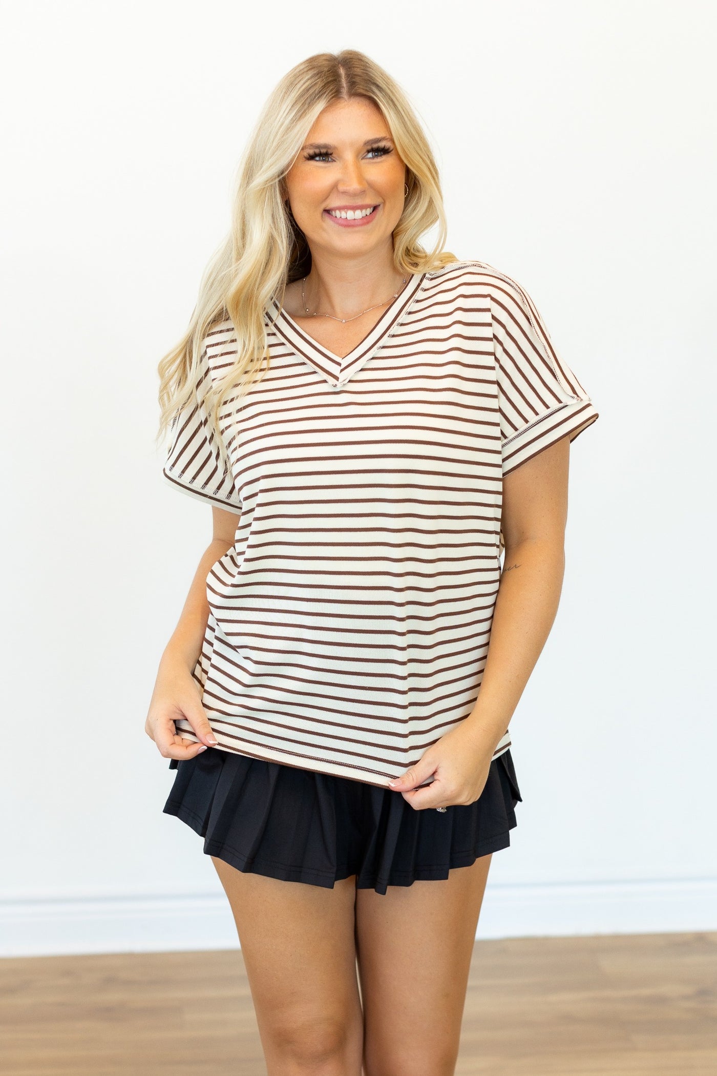 The Lucy Stripe Top, Brown