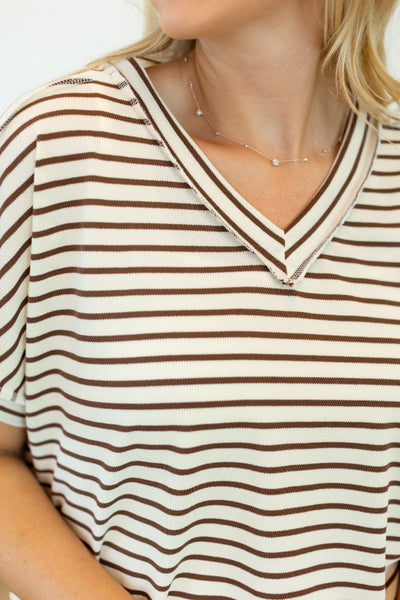 The Lucy Stripe Top, Brown