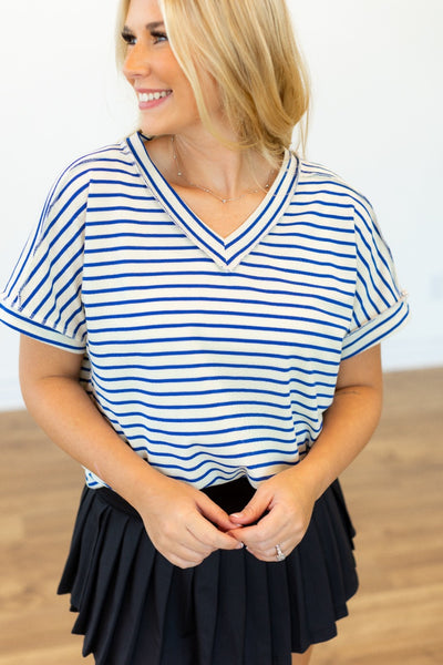 The Lucy Stripe Top, Blue