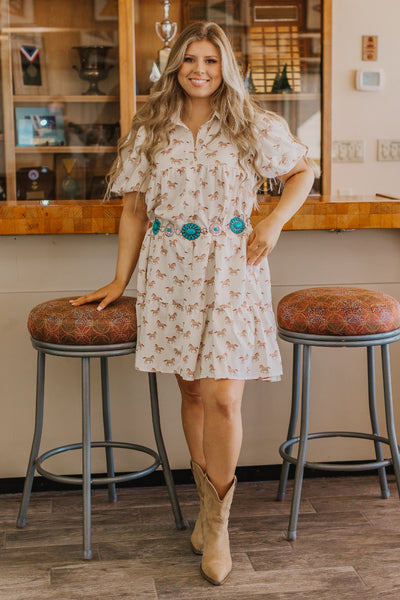 Horse Print Button-Up Dress