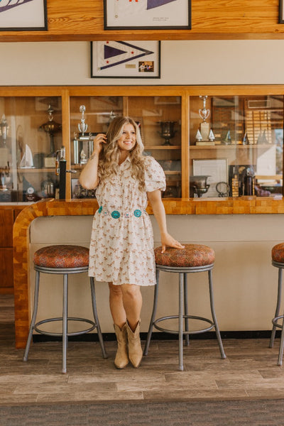 Horse Print Button-Up Dress