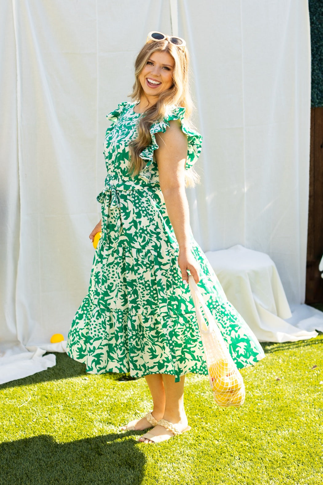 Beige and Green Abstract Dress