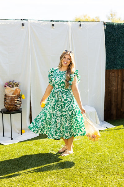 Beige and Green Abstract Dress