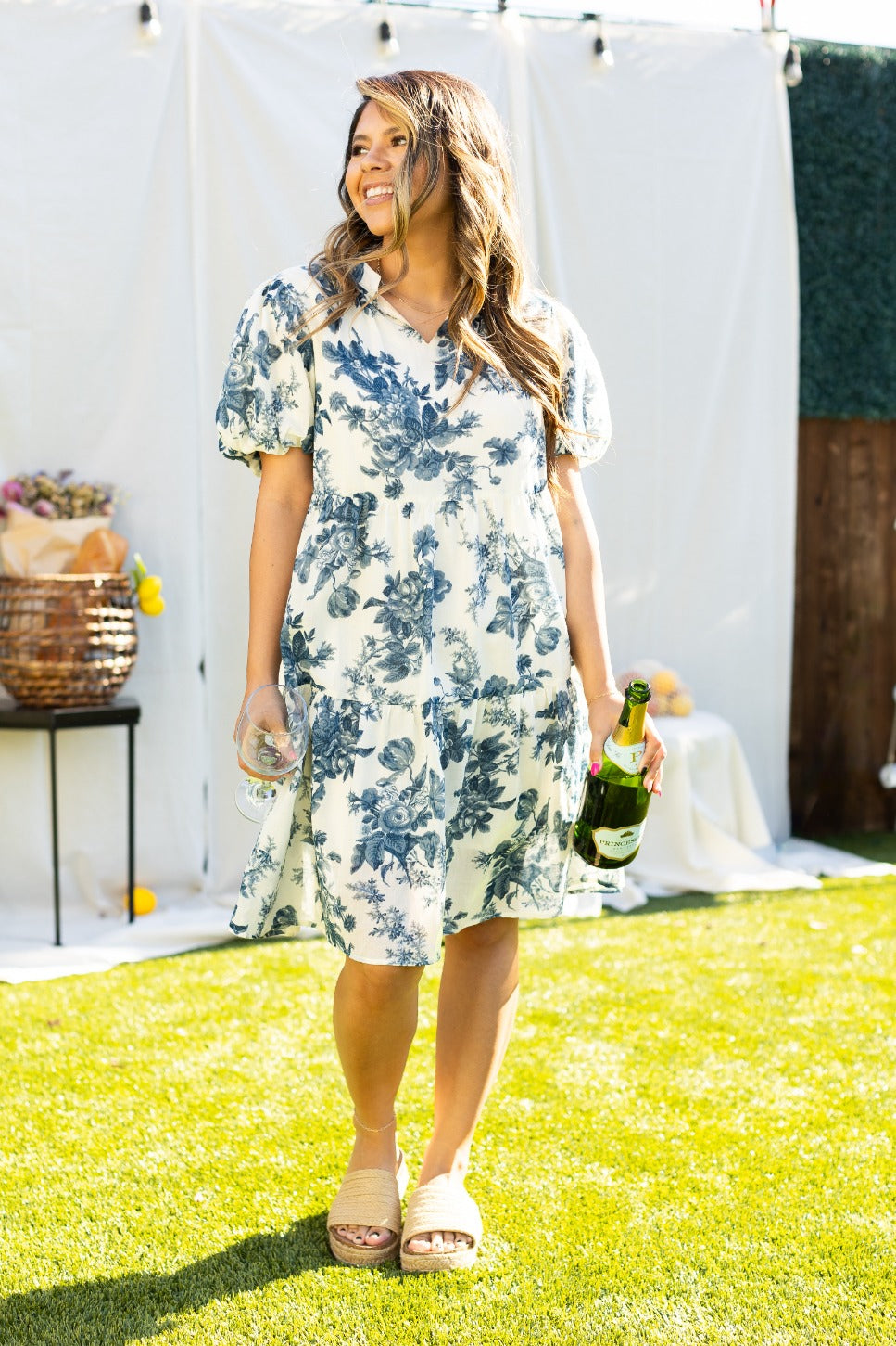 Blue and Ivory Floral Dress