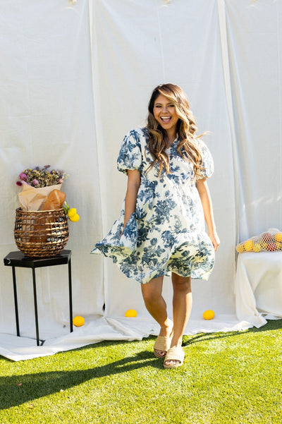 Blue and Ivory Floral Dress