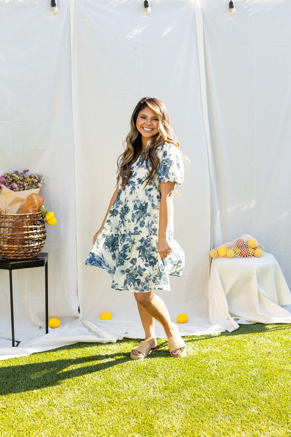 Blue and Ivory Floral Dress