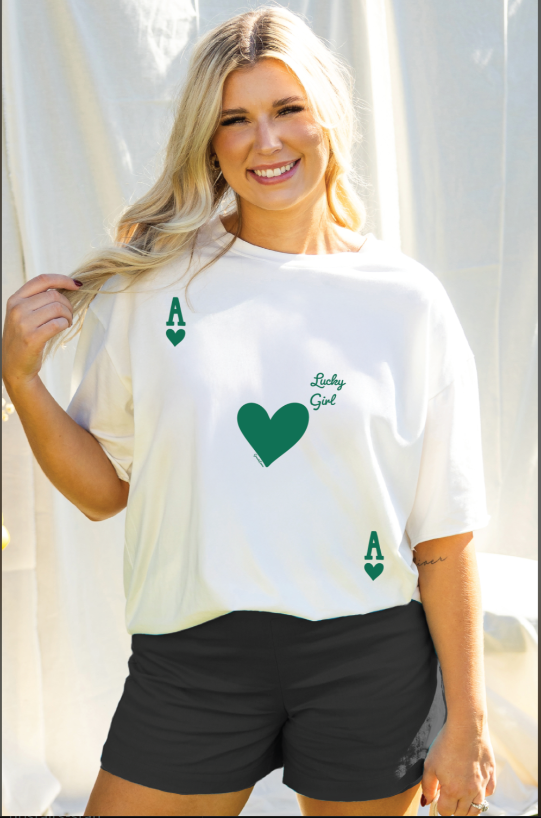 Ace of Hearts on White Tee Shirt