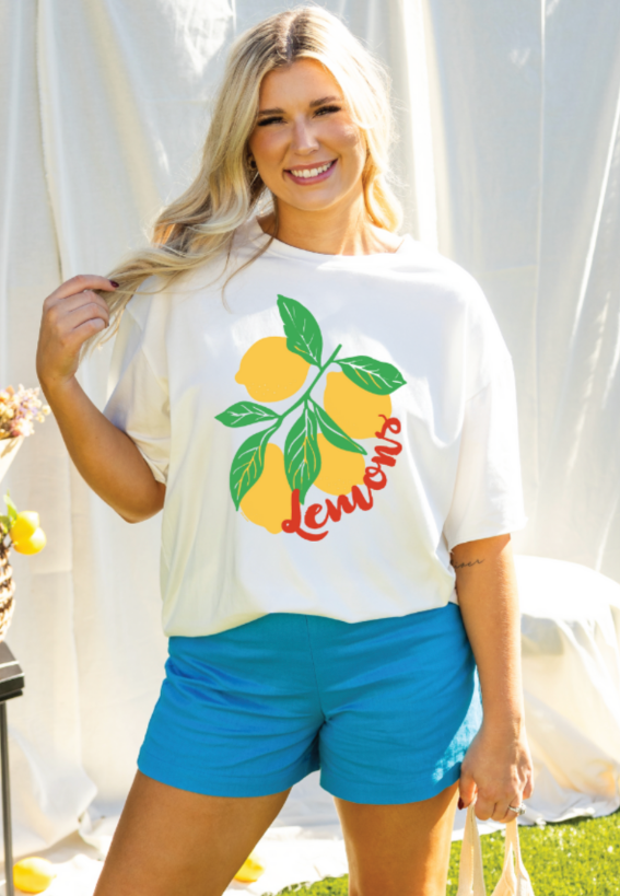 Lemons on White Tee Shirt