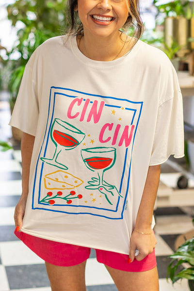 Cin Cin on White Tee Shirt