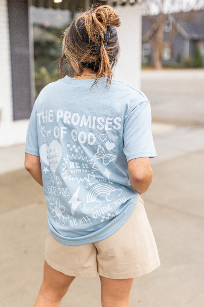 Promises of God on Grey Blue Tee Shirt