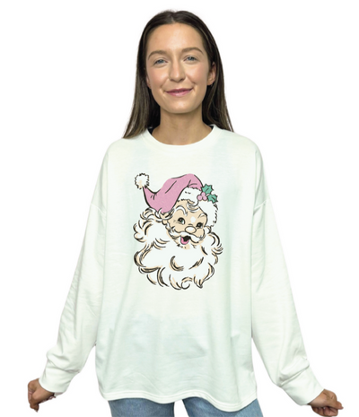 Cute Santa on French Terry Crewneck, White