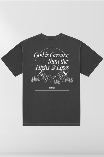 God is Greater than the Highs & Lows on Vintage Black Box Tee