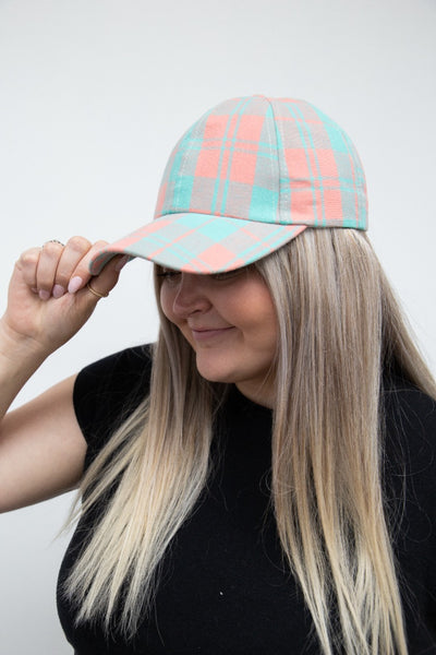 Peach & Turquoise Plaid Hat