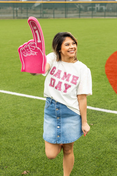 Gameday Pink Glitter on Princess Top, White