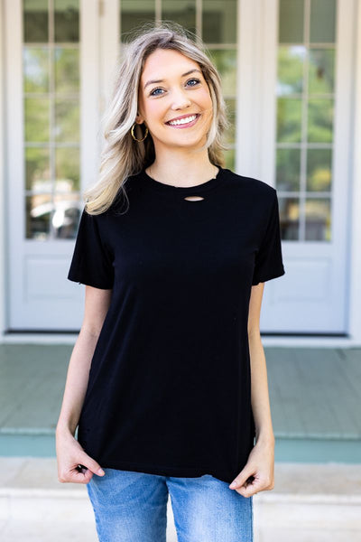 Easily Enjoyed Distressed Crewneck in Black