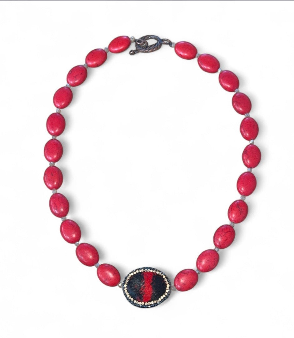 Country Chic Red Stone Toggle Necklace