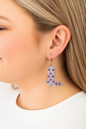Rhinestone Pink Cowboy Boot Earrings