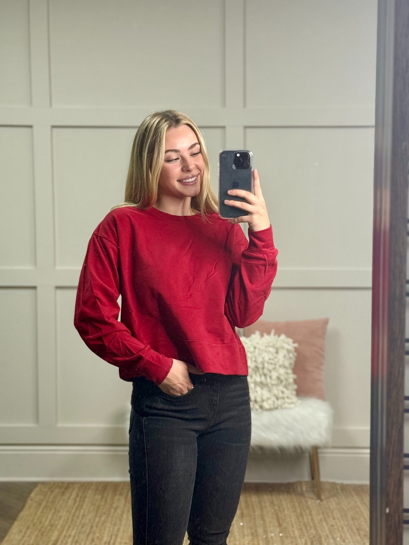 Strike Your Interest Black Crop Sweatshirt