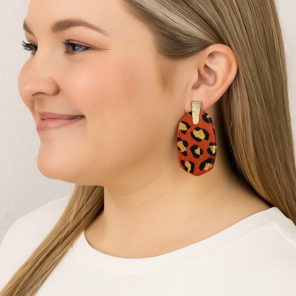 Should've Been Better Oval Leopard Earrings, Red
