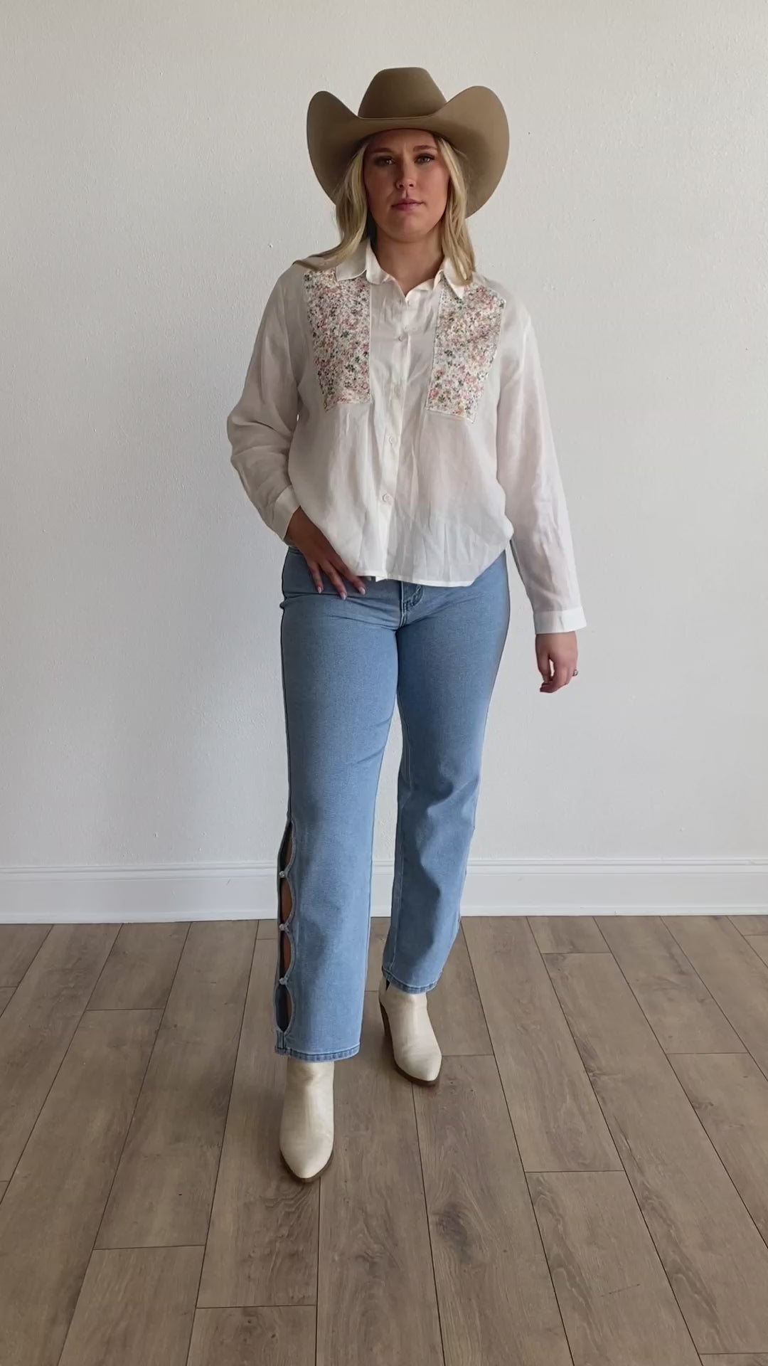 Button-Up with Embroidered Yoke, White