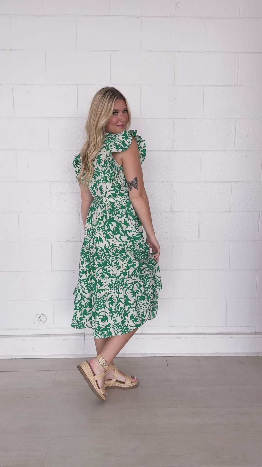 Beige and Green Abstract Dress