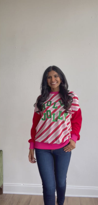 Candy Cane Striped Top with Holly Jolly