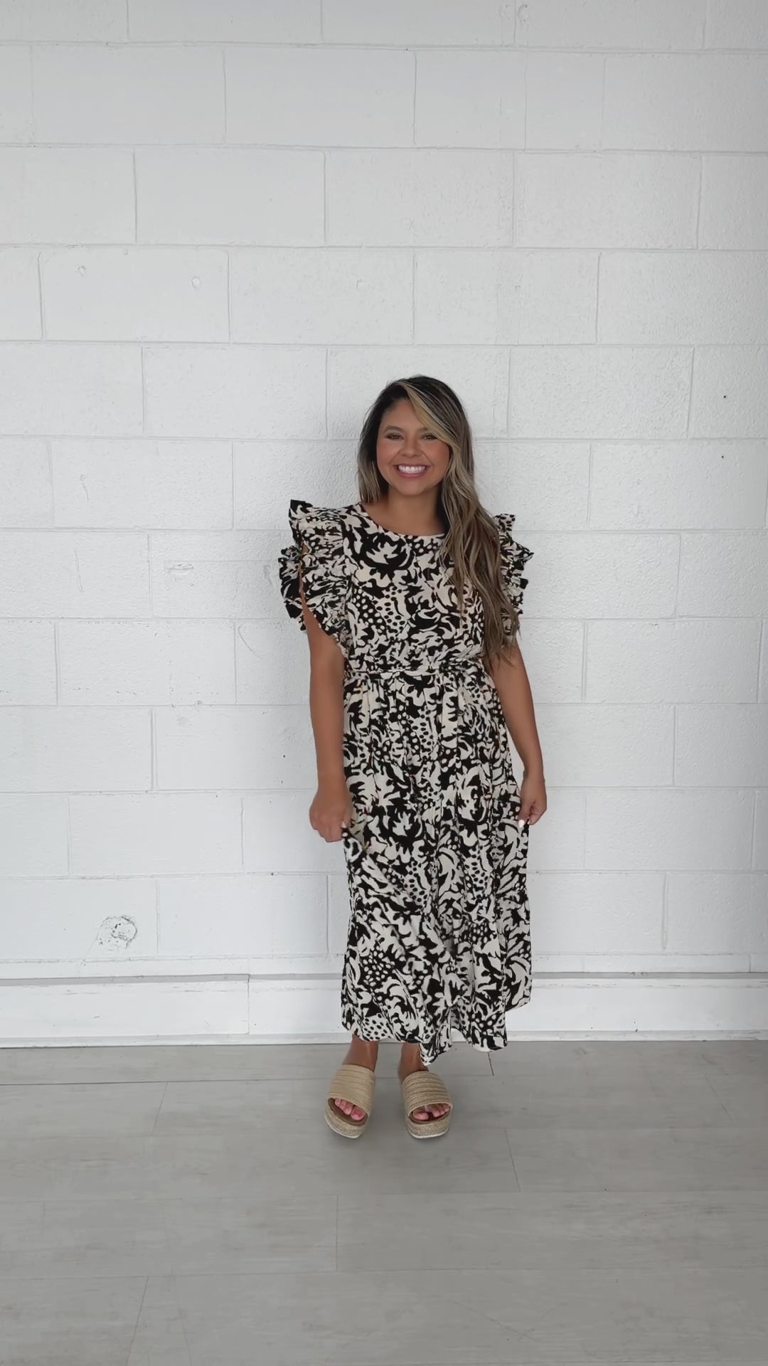 Beige and Black Abstract Dress