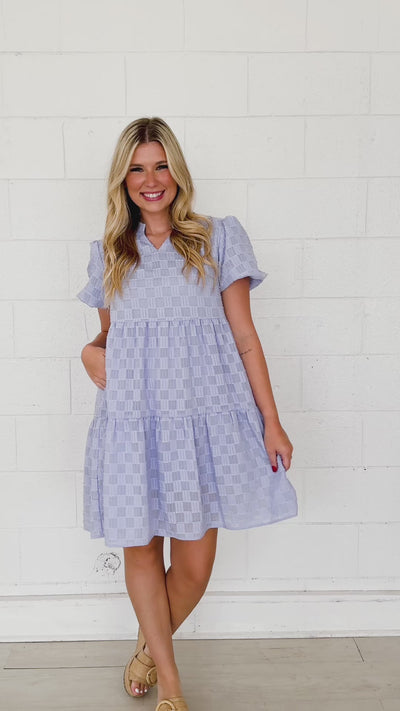 V-Neck Checkered Dress, Purple