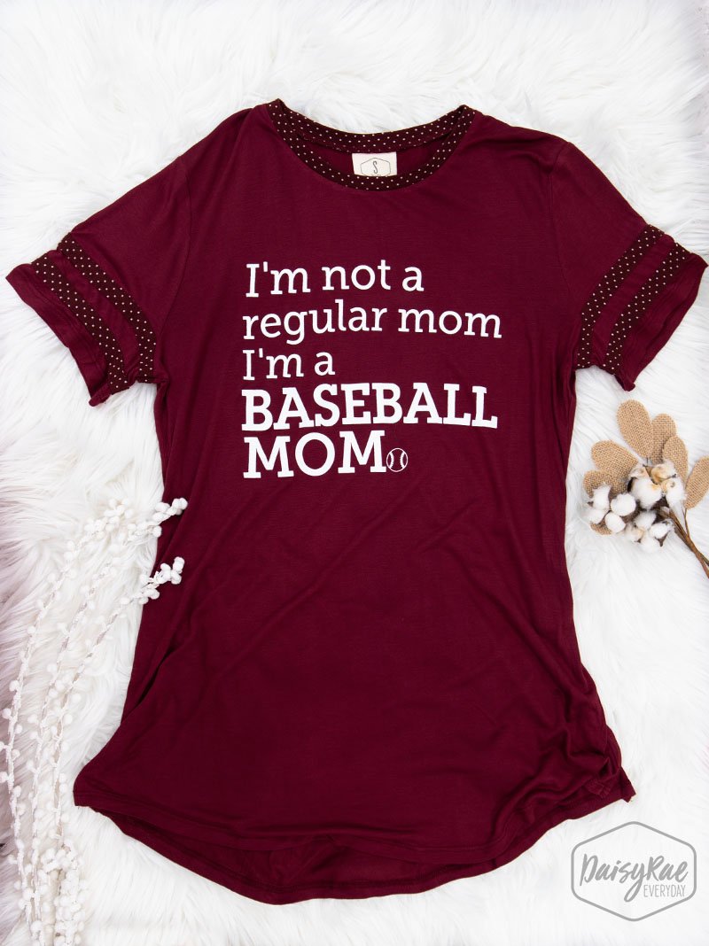 I'm a Baseball Mom on Maroon Polka Dot Trim Tee