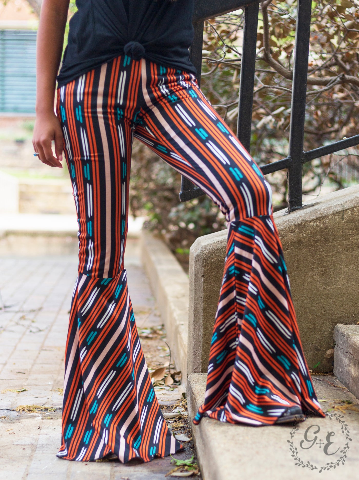 On the Dance Floor Stripe Flare Pants, Black