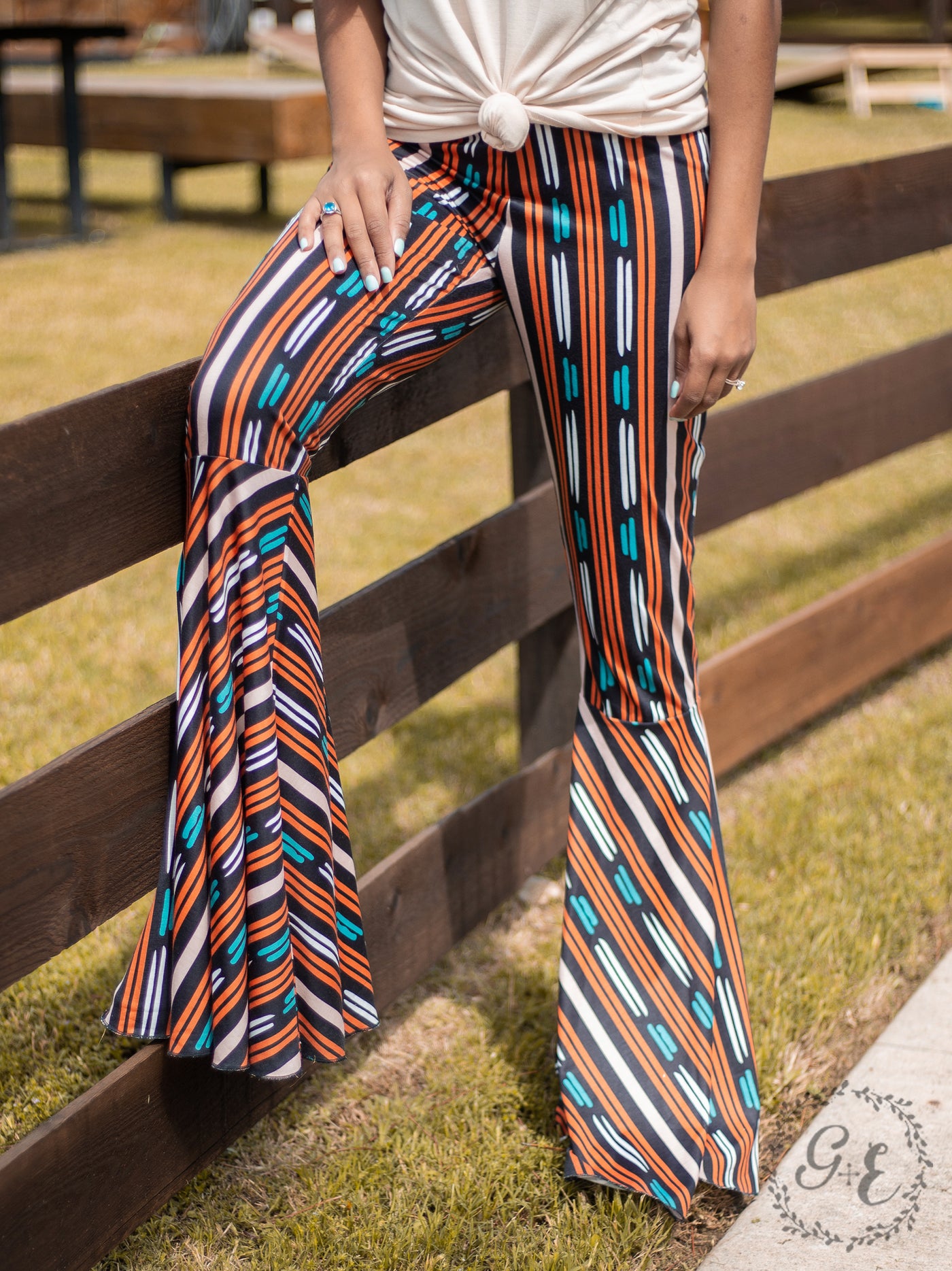 On the Dance Floor Stripe Flare Pants, Black