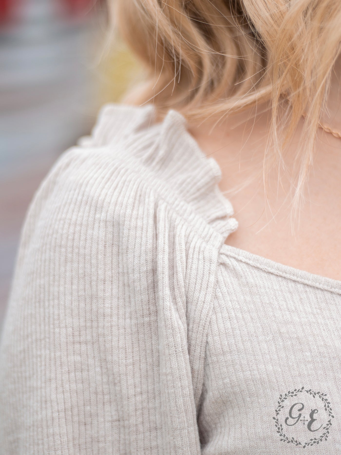 How 'Bout Those Ruffles Long Sleeve With Neck Line Ruffles, Beige