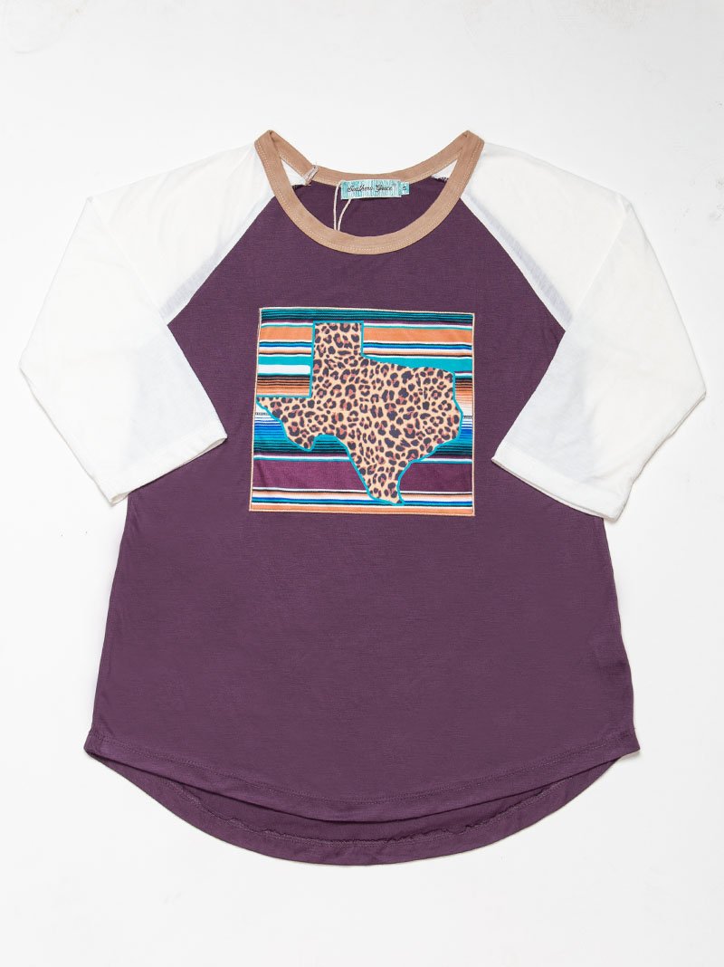 Sunset Serape with Leopard Texas Patch on Tri-Color Raglan