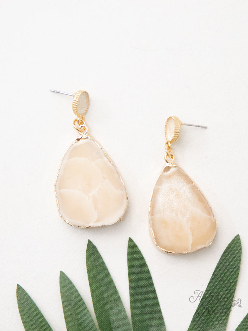 Makes you Stand out Stone Earrings, Cream