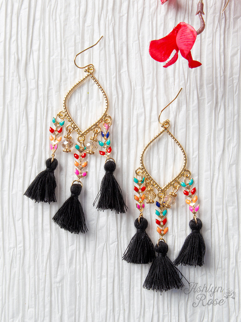 Take Me to Coachella Tassel Earrings, Black