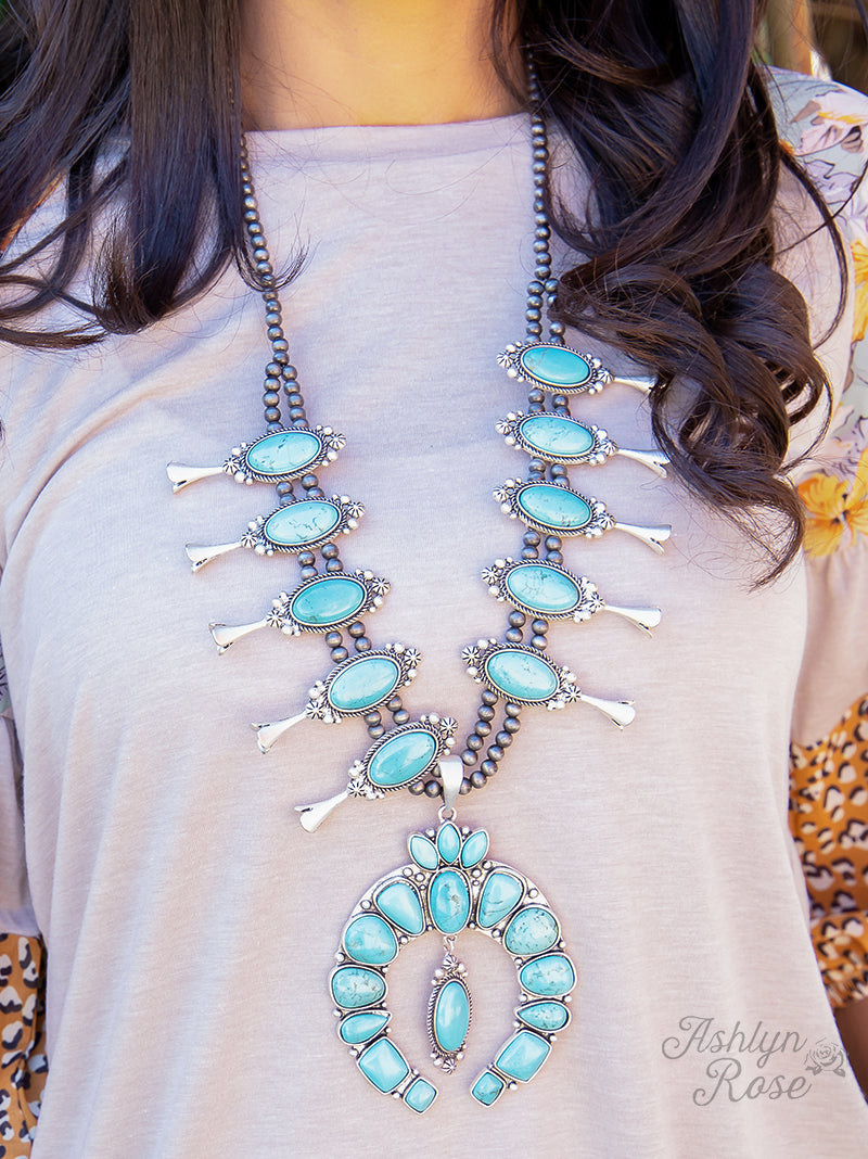 Yes Ma'am Turquoise Stone Squash Blossom Necklace