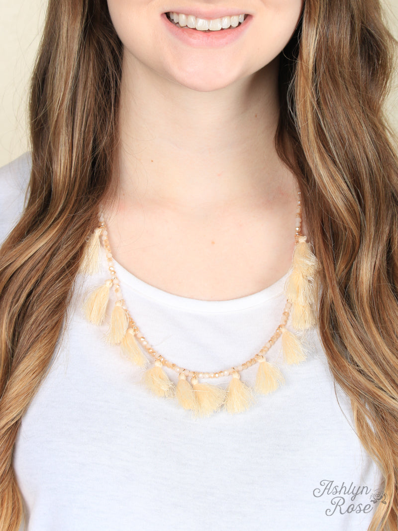 Tassel Drama Necklace, Beige