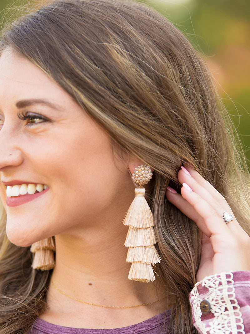 Queen of the Tassel Earrings, Cream