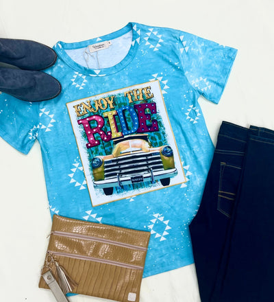 Enjoy the Ride on Turquoise Aztec Top