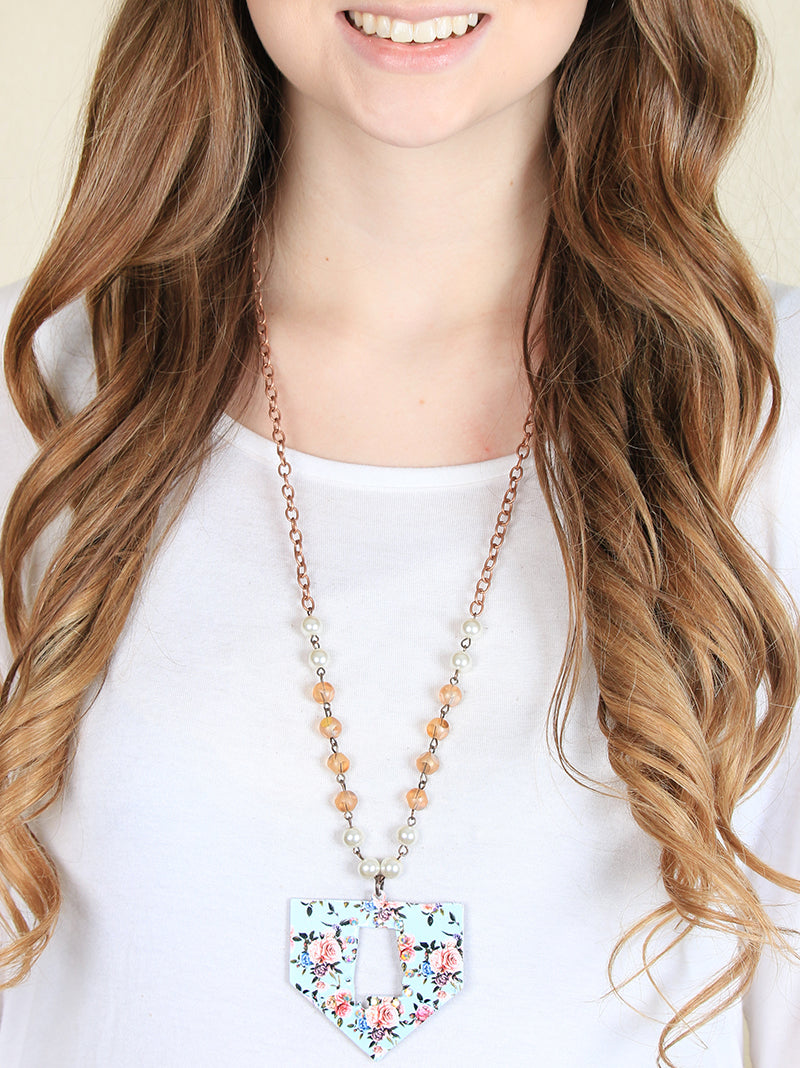 Light Blue Floral Alabama Necklace, Copper